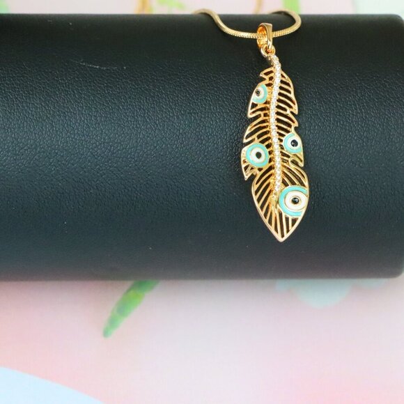 "Elegant Peacock Feather Evil Eye Pendant, XPPT1318 - Picture 6 of 12